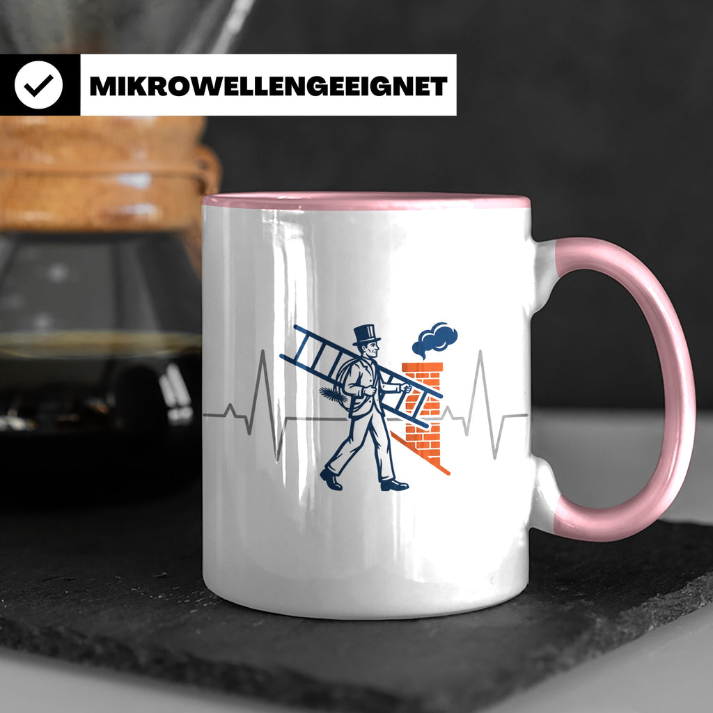 Schornsteinfeger Tasse mit Herzschlag EKG Motiv | Kaminkehre – Rosa [farbe:rosa]