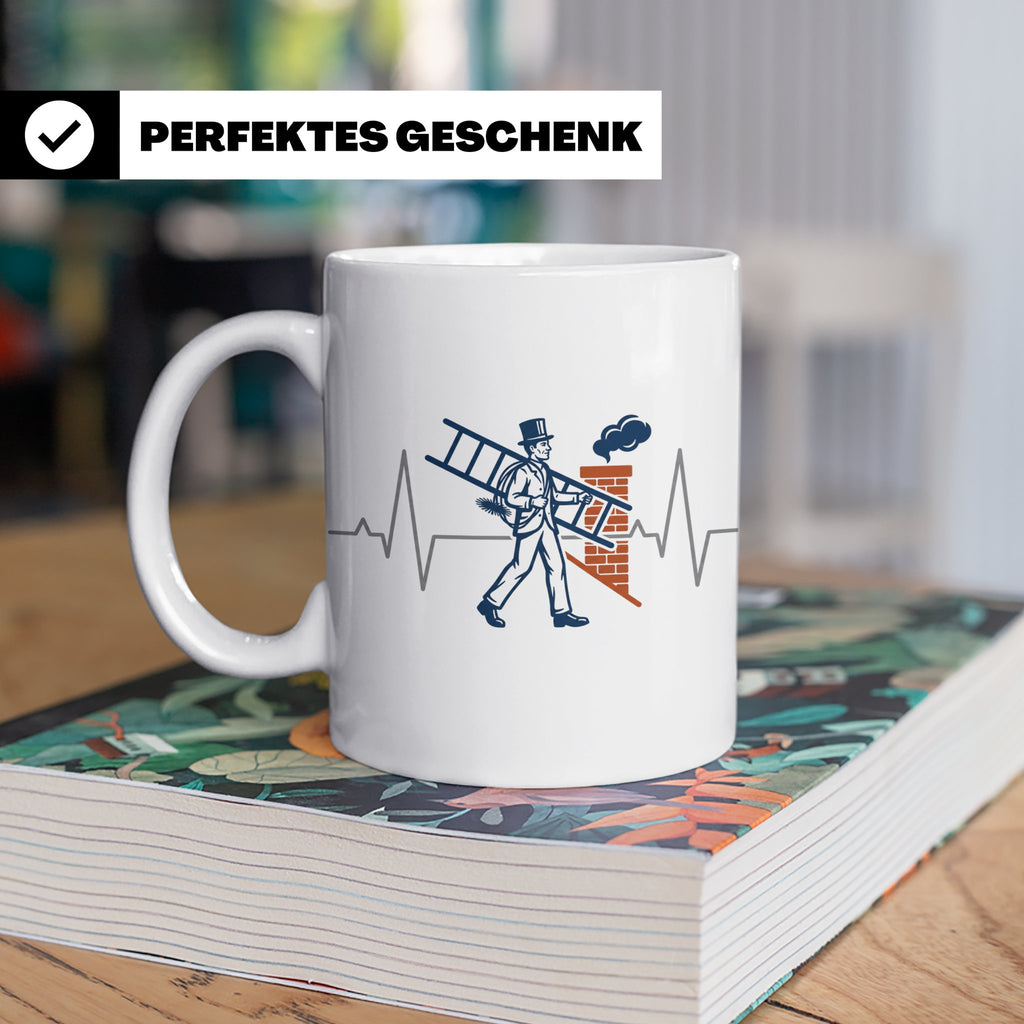 Schornsteinfeger Tasse mit Herzschlag EKG Motiv | Kaminkehre – Weiß [farbe:weiß]