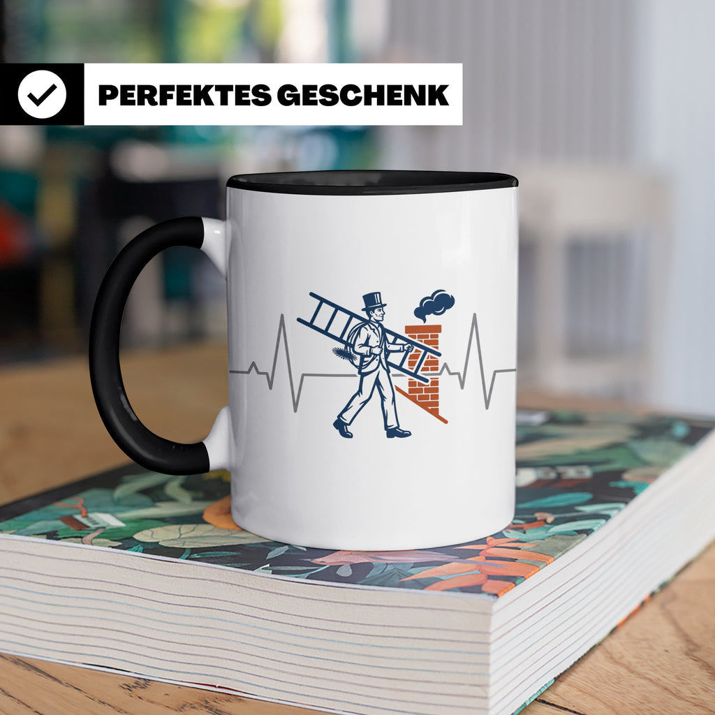 Schornsteinfeger Tasse mit Herzschlag EKG Motiv | Kaminkehre – Schwarz [farbe:schwarz]