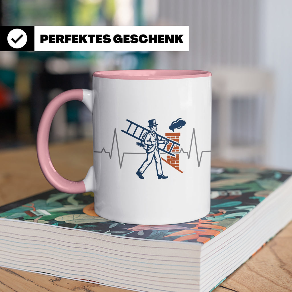 Schornsteinfeger Tasse mit Herzschlag EKG Motiv | Kaminkehre – Rosa [farbe:rosa]
