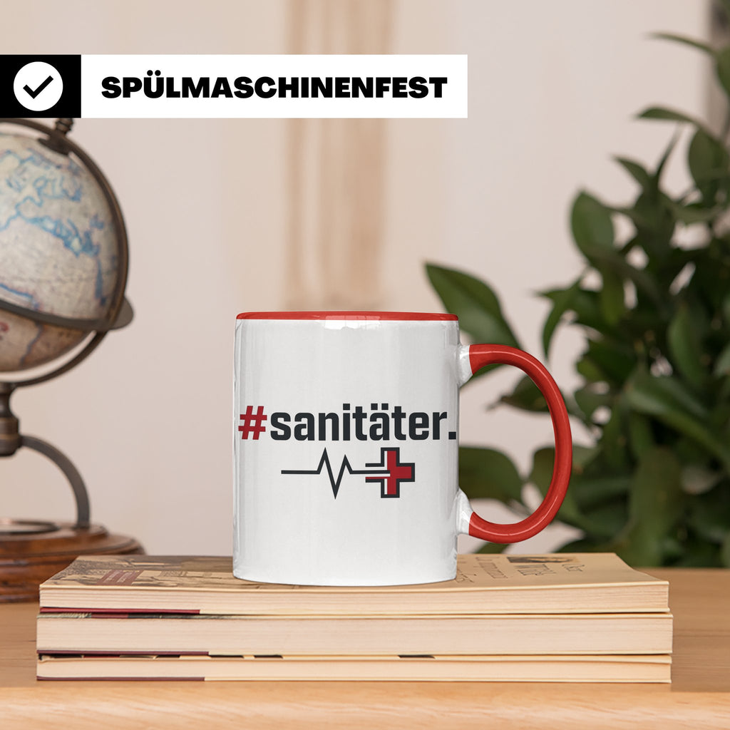 Sanitäter Tasse mit Hashtag EKG Motiv | Kaffeebecher für Ret – Rot [farbe:rot]