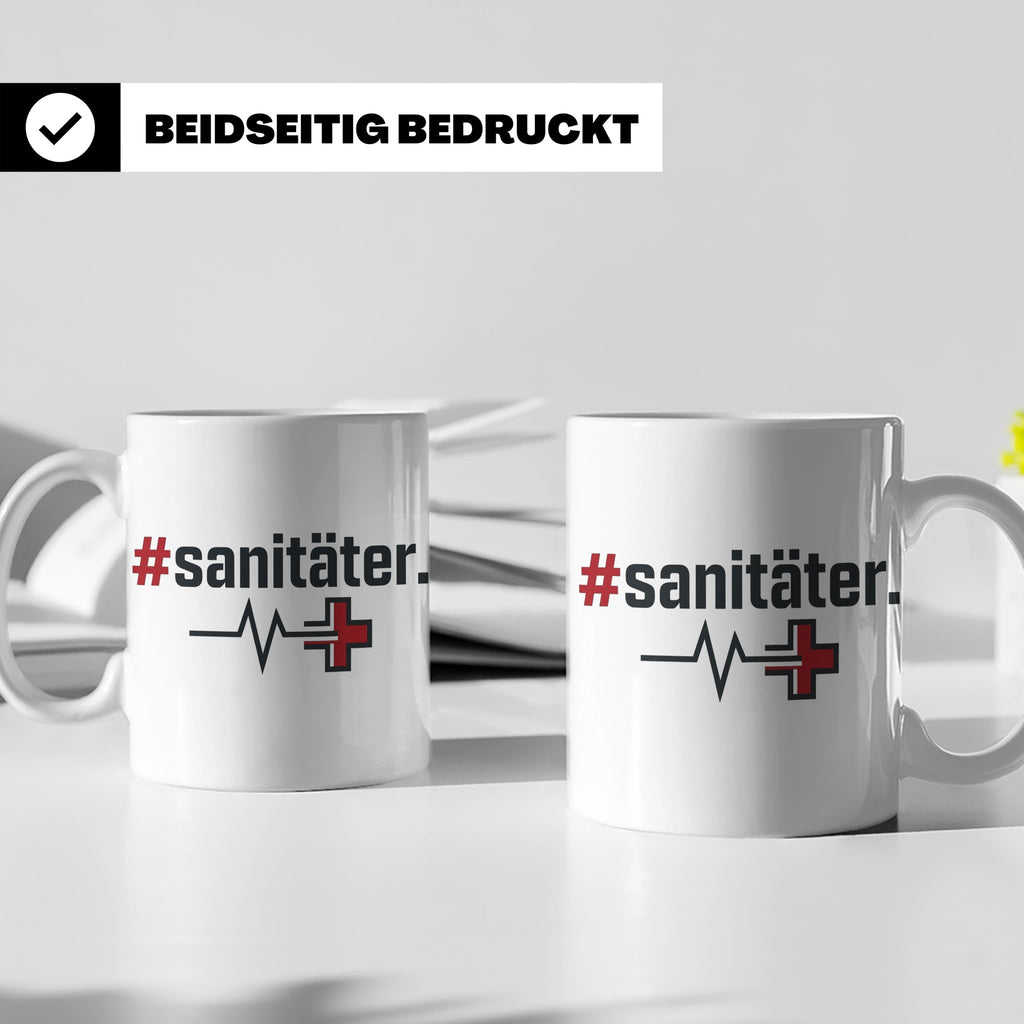 Sanitäter Tasse mit Hashtag EKG Motiv | Kaffeebecher für Ret – Weiß [farbe:weiß]