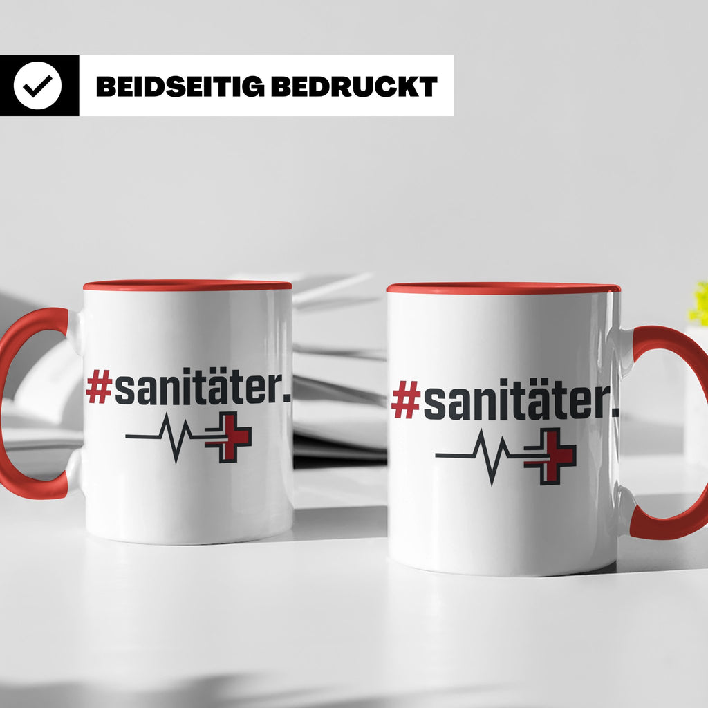Sanitäter Tasse mit Hashtag EKG Motiv | Kaffeebecher für Ret – Rot [farbe:rot]
