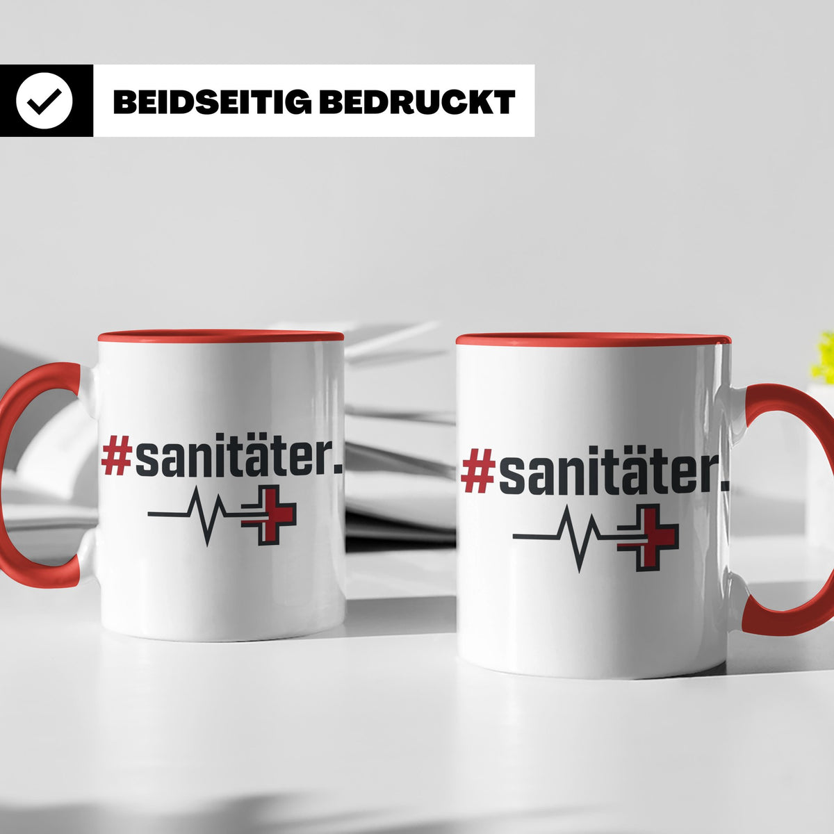 Sanitäter Tasse mit Hashtag EKG Motiv | Kaffeebecher für Ret – Rot [farbe:rot]
