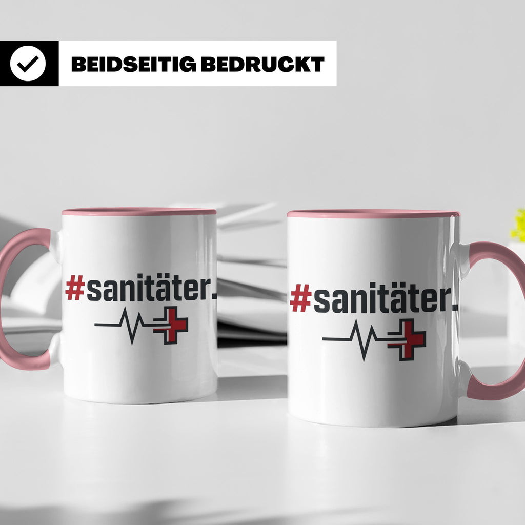Sanitäter Tasse mit Hashtag EKG Motiv | Kaffeebecher für Ret – Rosa [farbe:rosa]