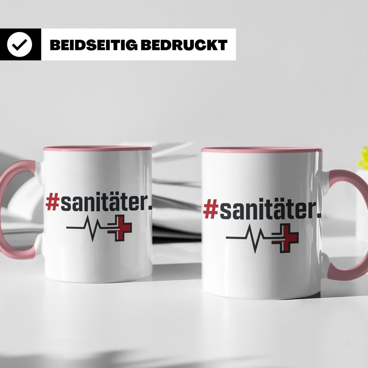 Sanitäter Tasse mit Hashtag EKG Motiv | Kaffeebecher für Ret – Rosa [farbe:rosa]