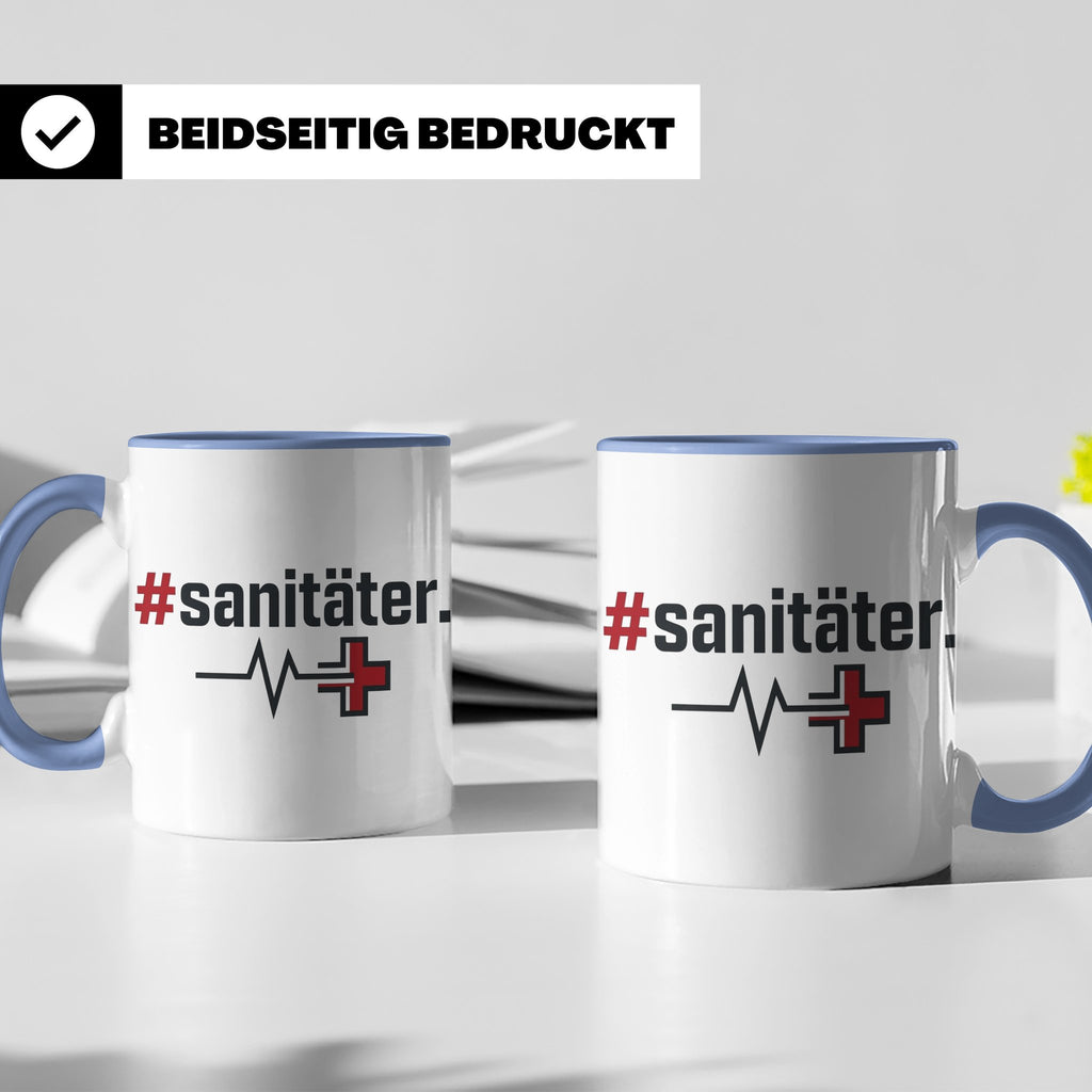 Sanitäter Tasse mit Hashtag EKG Motiv | Kaffeebecher für Ret – Blau [farbe:blau]