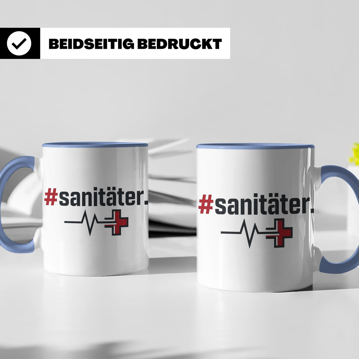 Sanitäter Tasse mit Hashtag EKG Motiv | Kaffeebecher für Ret – Blau [farbe:blau]