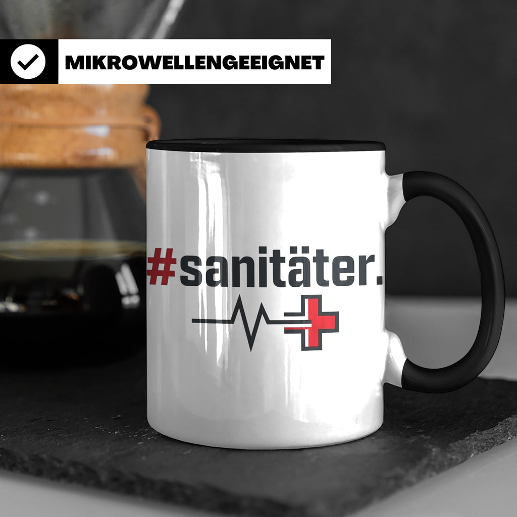 Sanitäter Tasse mit Hashtag EKG Motiv | Kaffeebecher für Ret – Schwarz [farbe:schwarz]