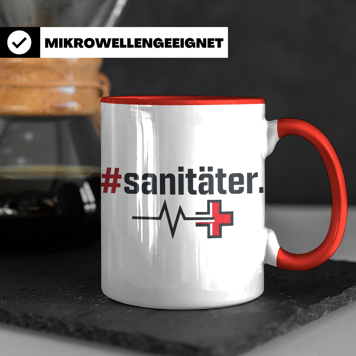 Sanitäter Tasse mit Hashtag EKG Motiv | Kaffeebecher für Ret – Rot [farbe:rot]