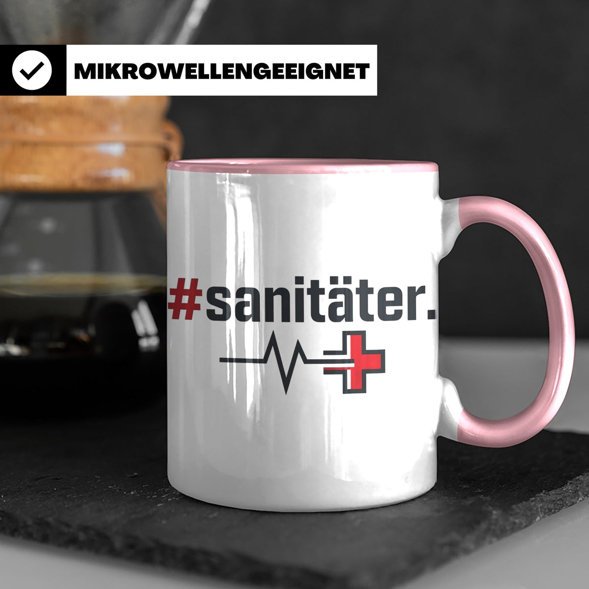 Sanitäter Tasse mit Hashtag EKG Motiv | Kaffeebecher für Ret – Rosa [farbe:rosa]