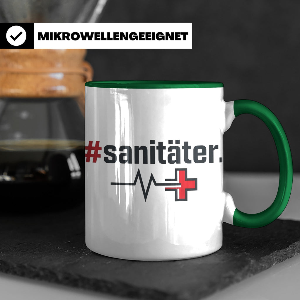 Sanitäter Tasse mit Hashtag EKG Motiv | Kaffeebecher für Ret – Grün [farbe:grün]