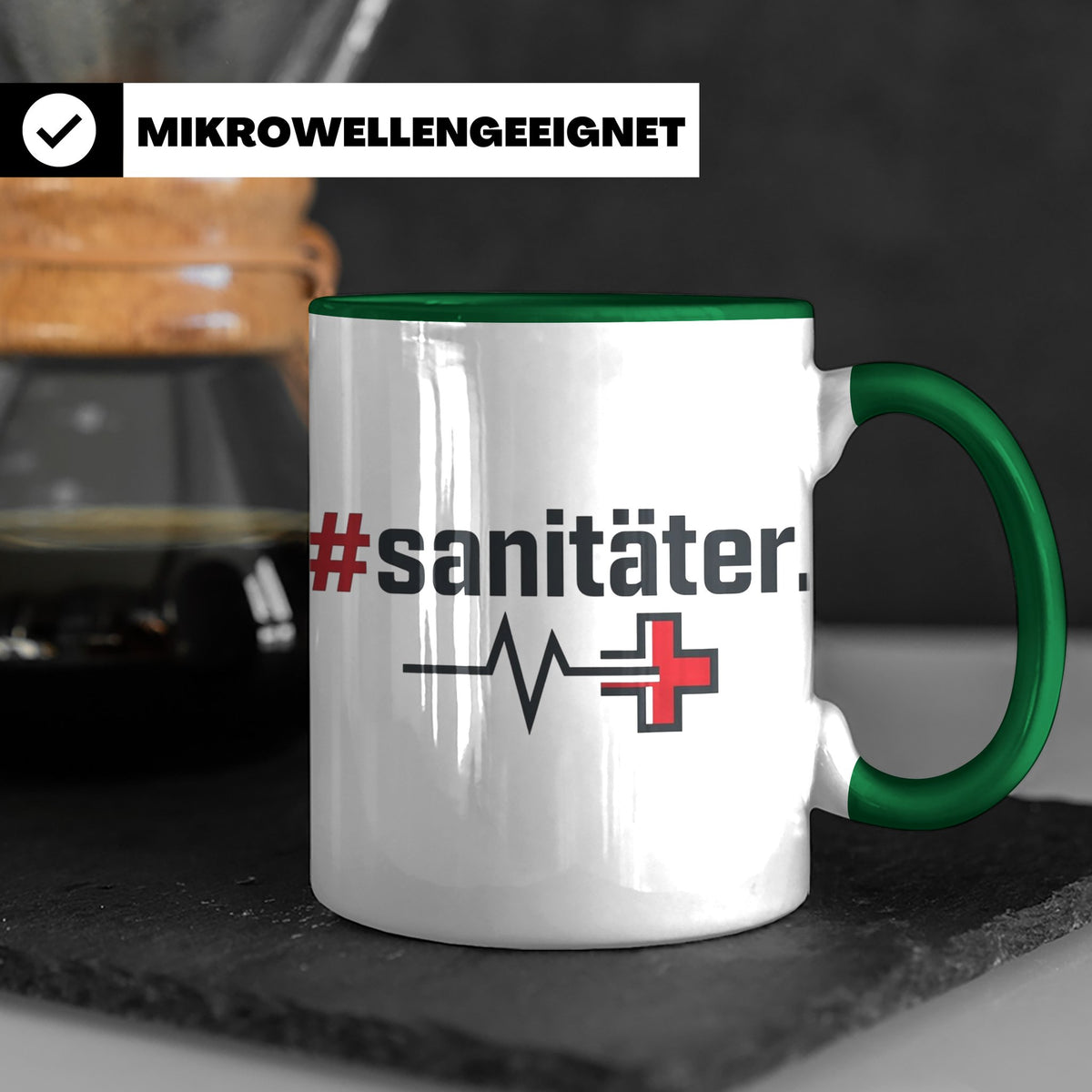 Sanitäter Tasse mit Hashtag EKG Motiv | Kaffeebecher für Ret – Grün [farbe:grün]