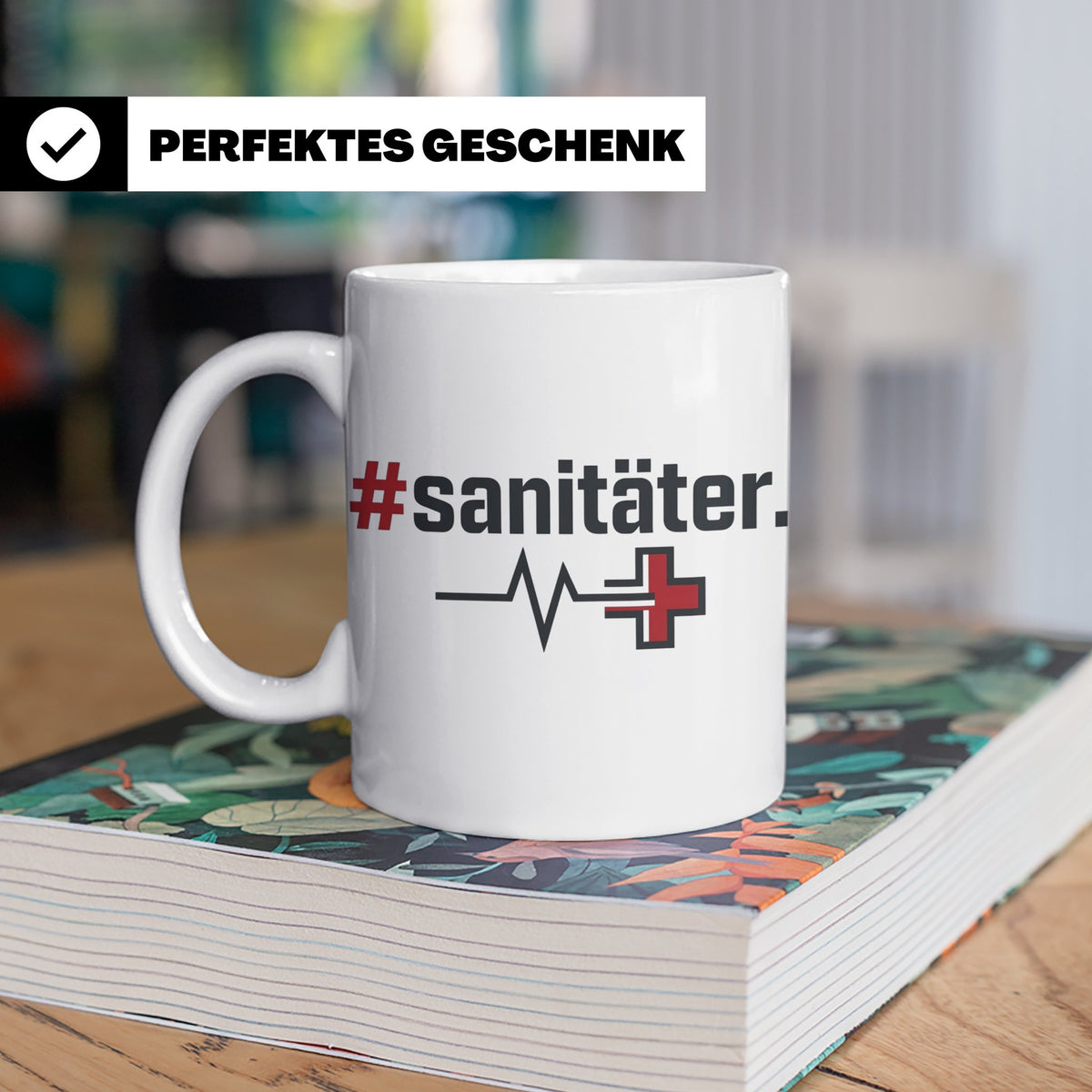 Sanitäter Tasse mit Hashtag EKG Motiv | Kaffeebecher für Ret – Weiß [farbe:weiß]