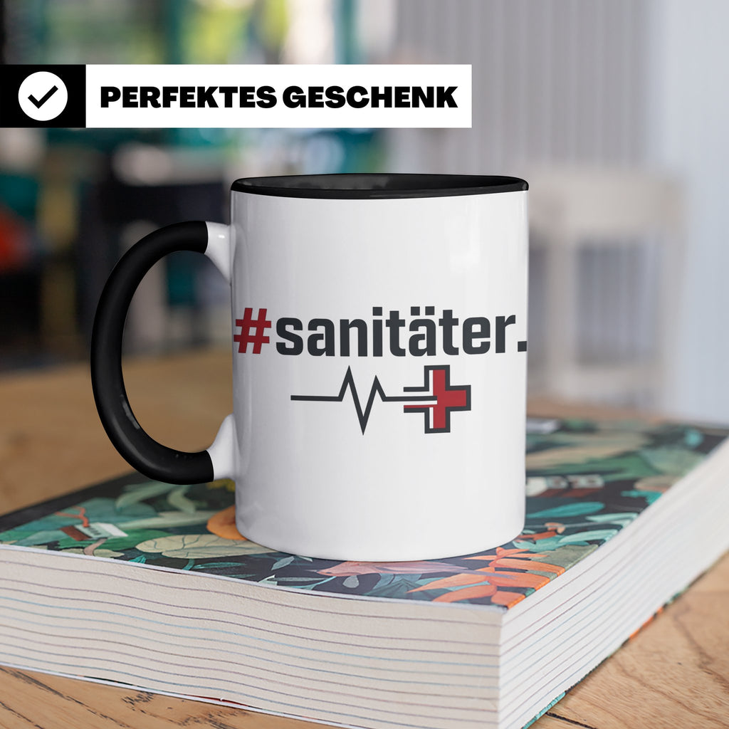 Sanitäter Tasse mit Hashtag EKG Motiv | Kaffeebecher für Ret – Schwarz [farbe:schwarz]