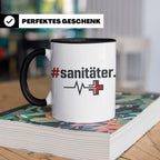 Sanitäter Tasse mit Hashtag EKG Motiv | Kaffeebecher für Ret – Schwarz [farbe:schwarz]