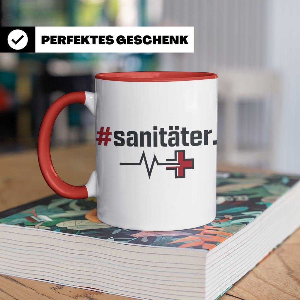 Sanitäter Tasse mit Hashtag EKG Motiv | Kaffeebecher für Ret – Rot [farbe:rot]