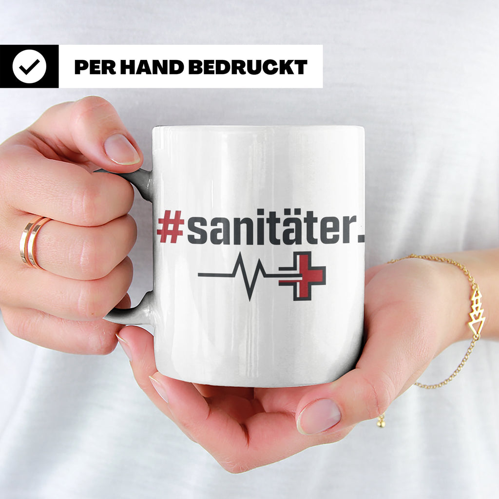 Sanitäter Tasse mit Hashtag EKG Motiv | Kaffeebecher für Ret – Weiß [farbe:weiß]