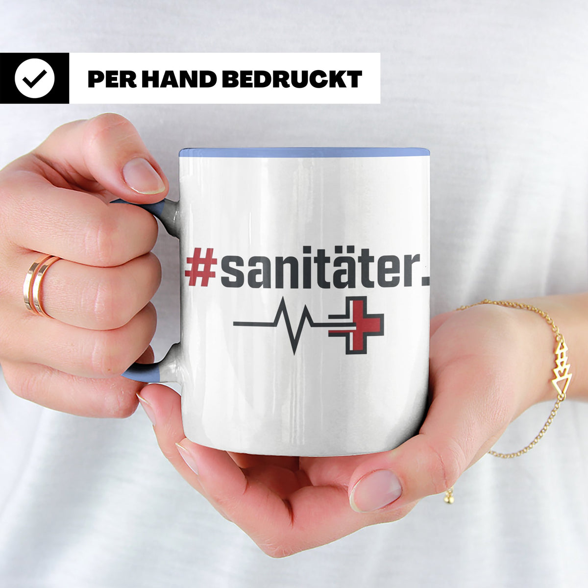 Sanitäter Tasse mit Hashtag EKG Motiv | Kaffeebecher für Ret – Blau [farbe:blau]