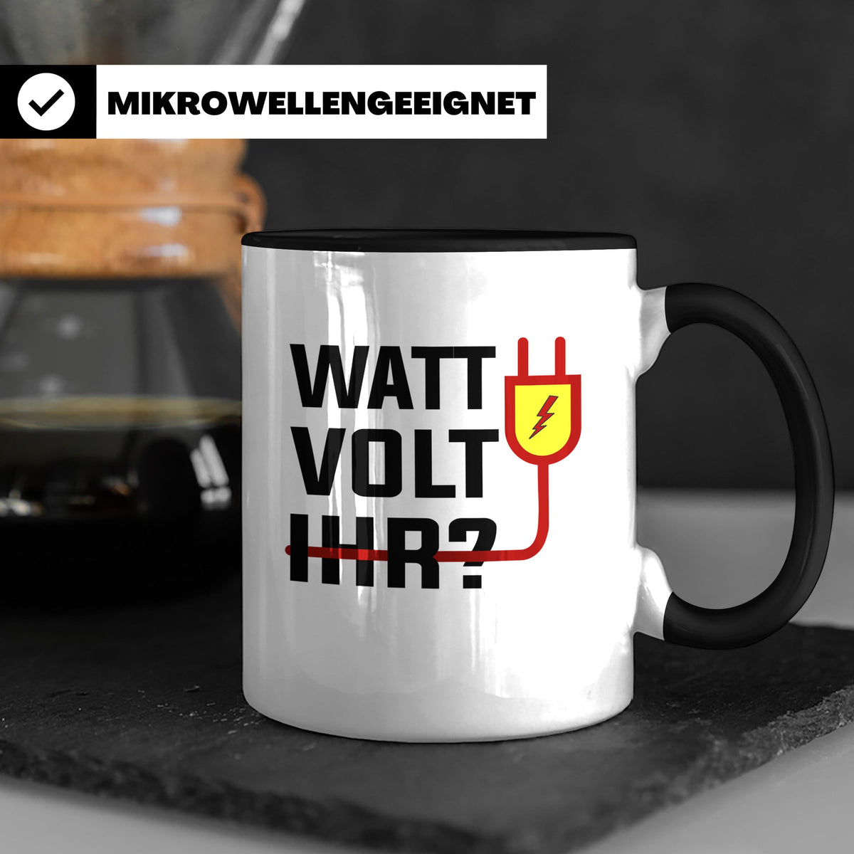 Elektriker Tasse - Stromschlag Gefahr - Techniker Geschenkid – Schwarz [farbe:schwarz]