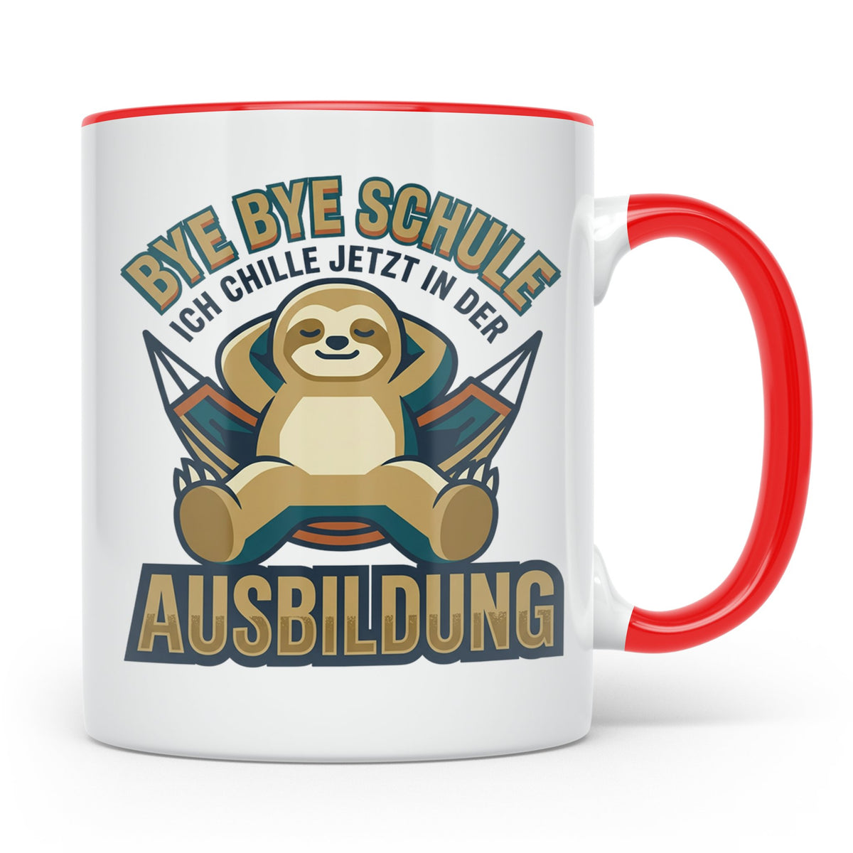 Ausbildung Tasse Faultier Bye Bye Schule Geschenk für Azubi  – Rot [farbe:rot]