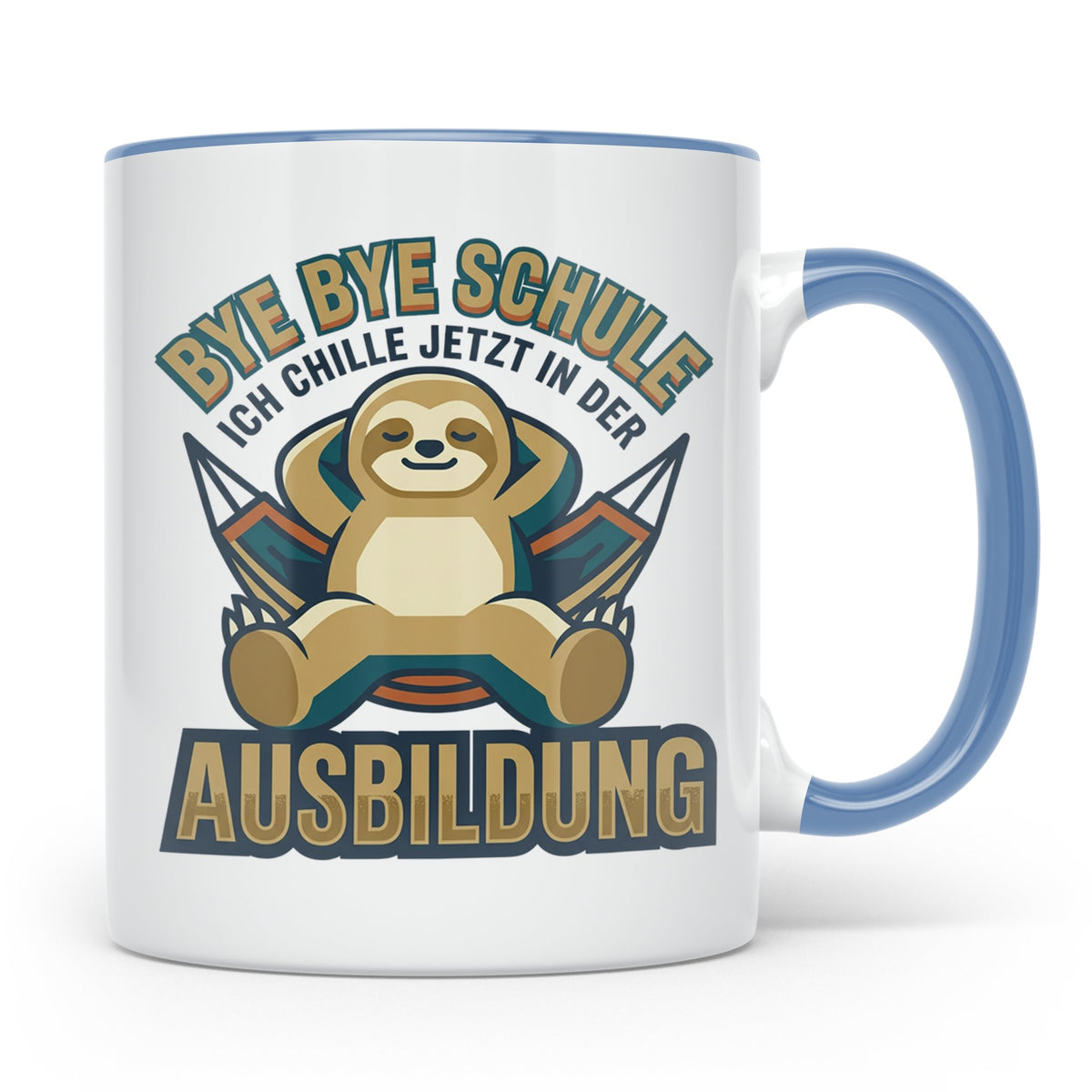 Ausbildung Tasse Faultier Bye Bye Schule Geschenk für Azubi  – Blau [farbe:blau]