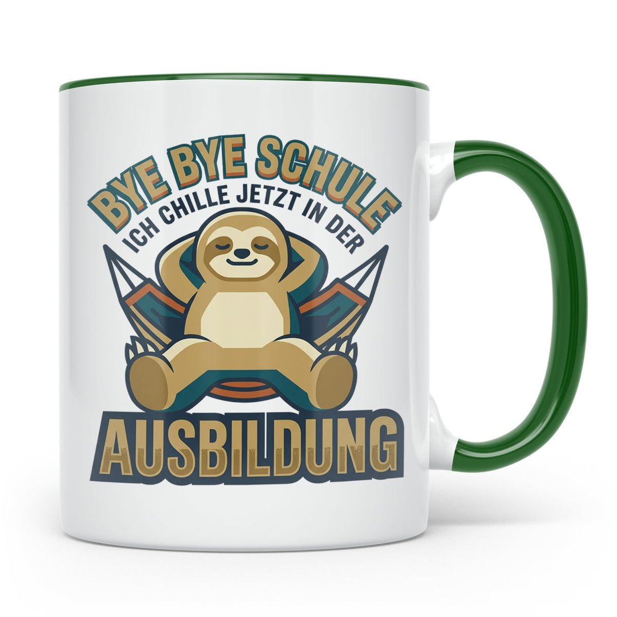 Ausbildung Tasse Faultier Bye Bye Schule Geschenk für Azubi  – Grün [farbe:grün]