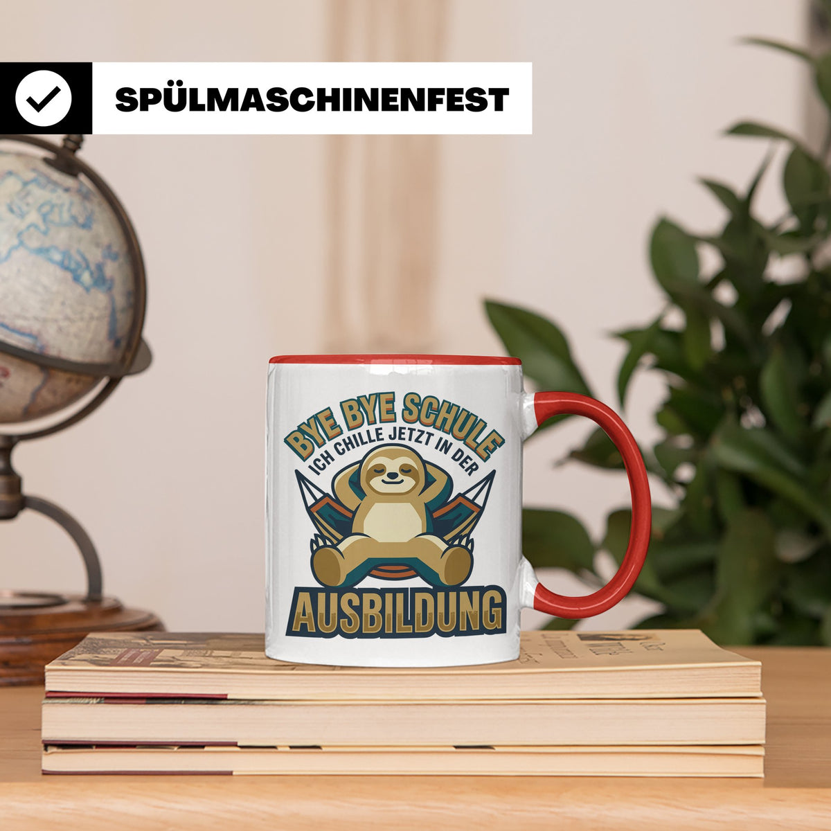 Ausbildung Tasse Faultier Bye Bye Schule Geschenk für Azubi  – Rot [farbe:rot]