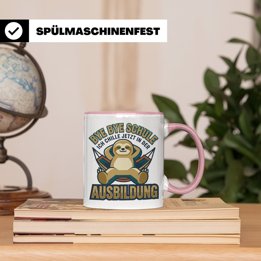 Ausbildung Tasse Faultier Bye Bye Schule Geschenk für Azubi  – Rosa [farbe:rosa]