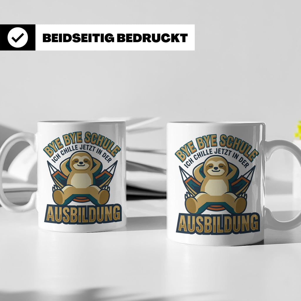 Ausbildung Tasse Faultier Bye Bye Schule Geschenk für Azubi  – Weiß [farbe:weiß]