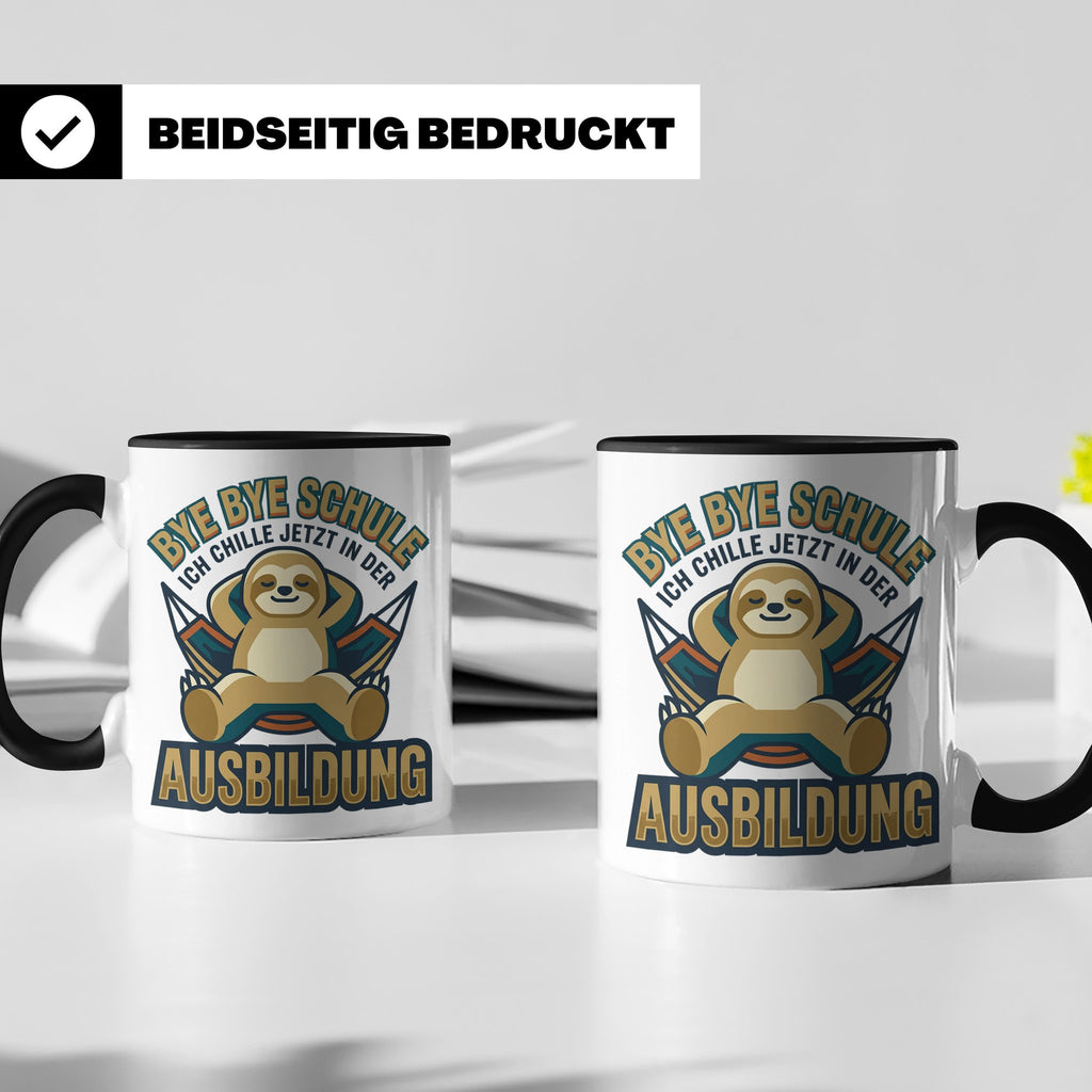 Ausbildung Tasse Faultier Bye Bye Schule Geschenk für Azubi  – Schwarz [farbe:schwarz]