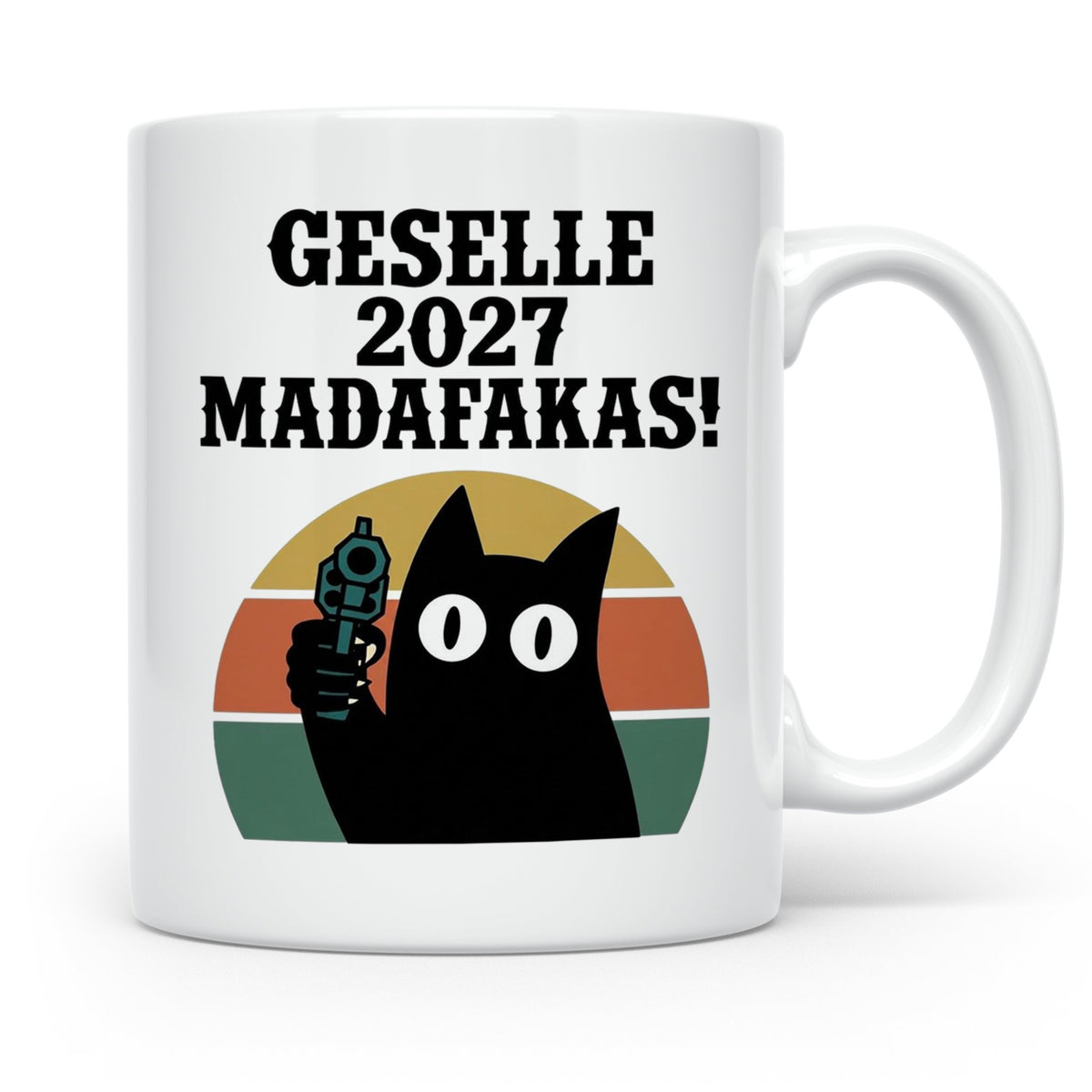 Geselle 2027 Tasse mit Madafakas Katze | Geschenk für Azubi  – Weiß [farbe:weiß]