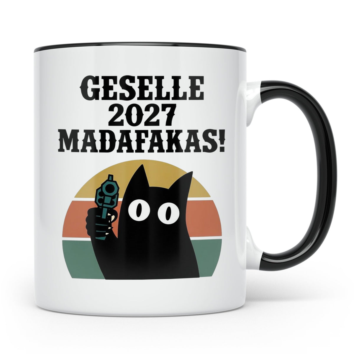 Geselle 2027 Tasse mit Madafakas Katze | Geschenk für Azubi  – Schwarz [farbe:schwarz]