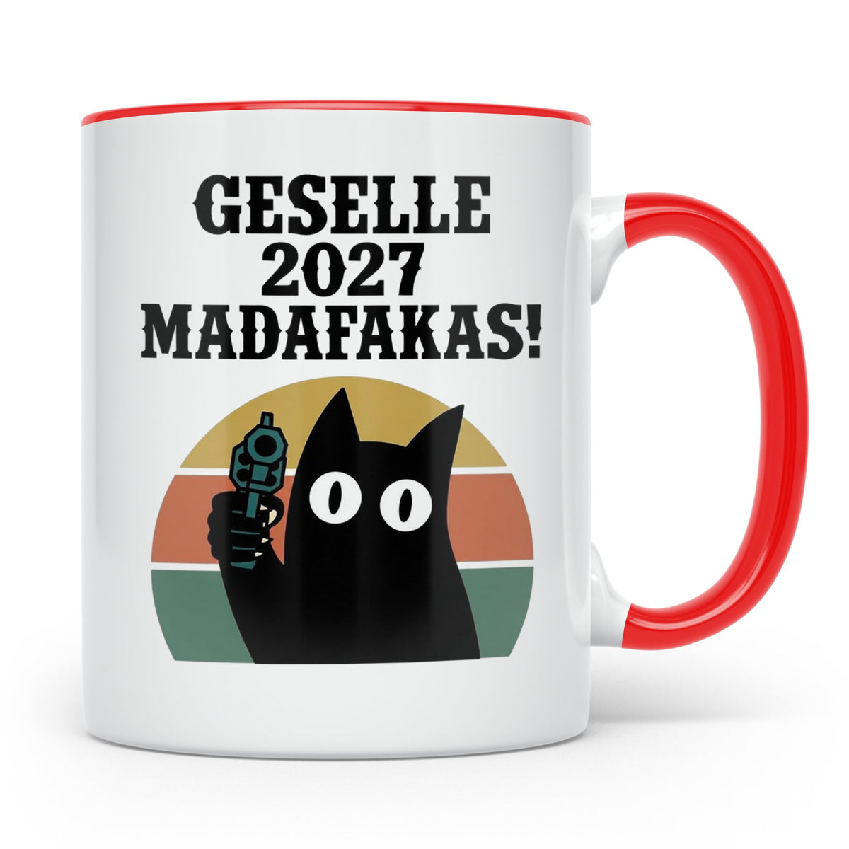 Geselle 2027 Tasse mit Madafakas Katze | Geschenk für Azubi  – Rot [farbe:rot]
