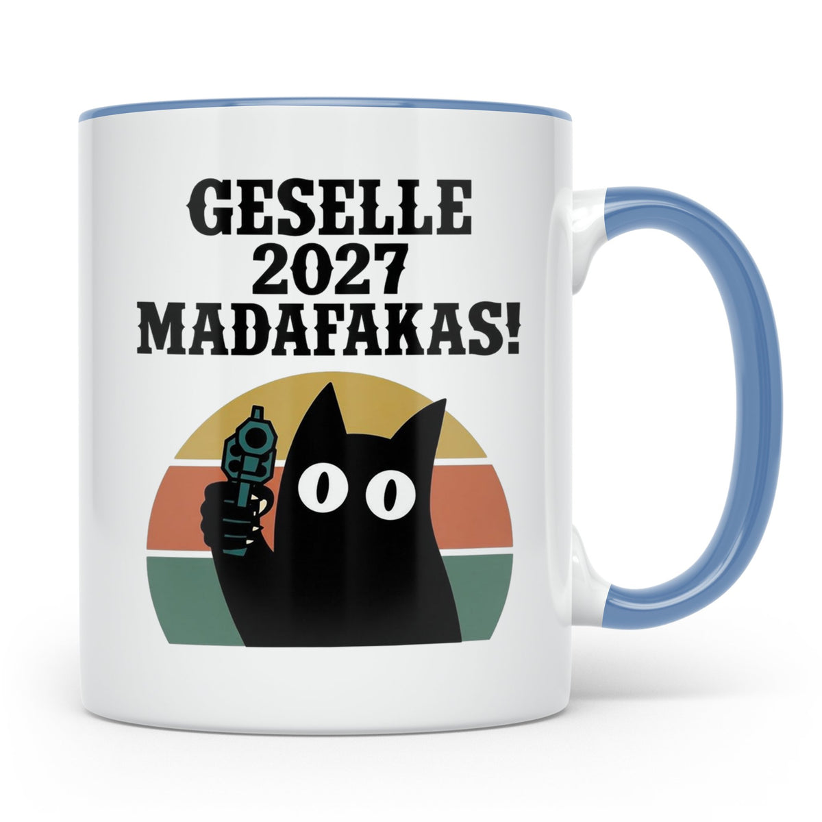 Geselle 2027 Tasse mit Madafakas Katze | Geschenk für Azubi  – Blau [farbe:blau]