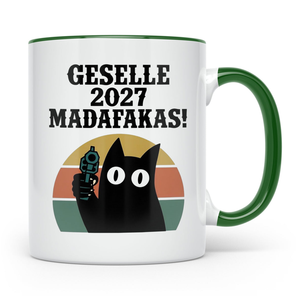 Geselle 2027 Tasse mit Madafakas Katze | Geschenk für Azubi  – Grün [farbe:grün]