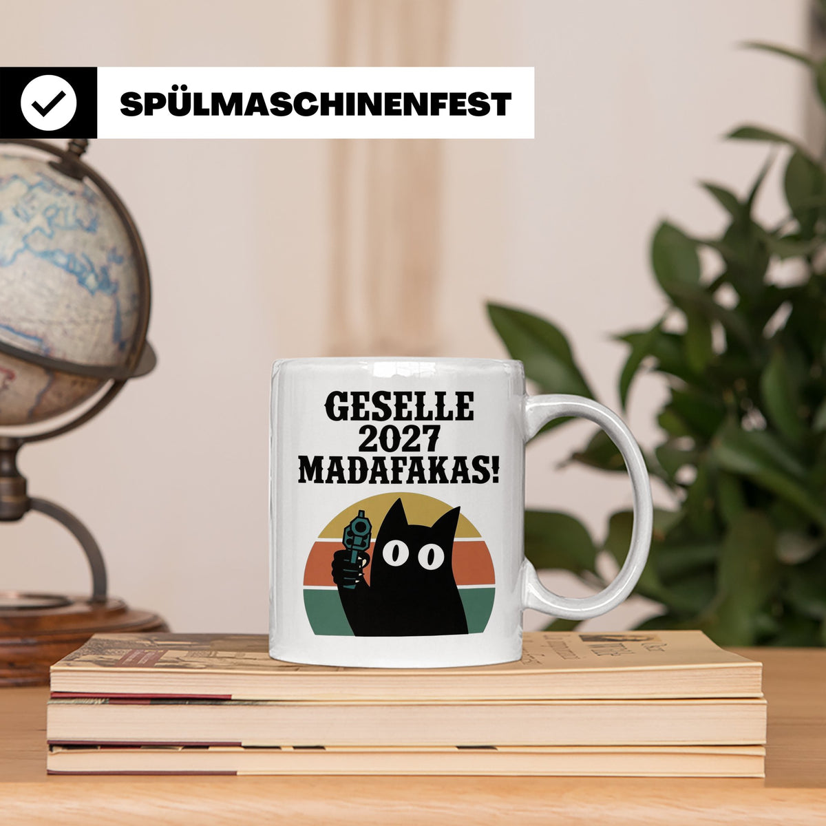 Geselle 2027 Tasse mit Madafakas Katze | Geschenk für Azubi  – Weiß [farbe:weiß]