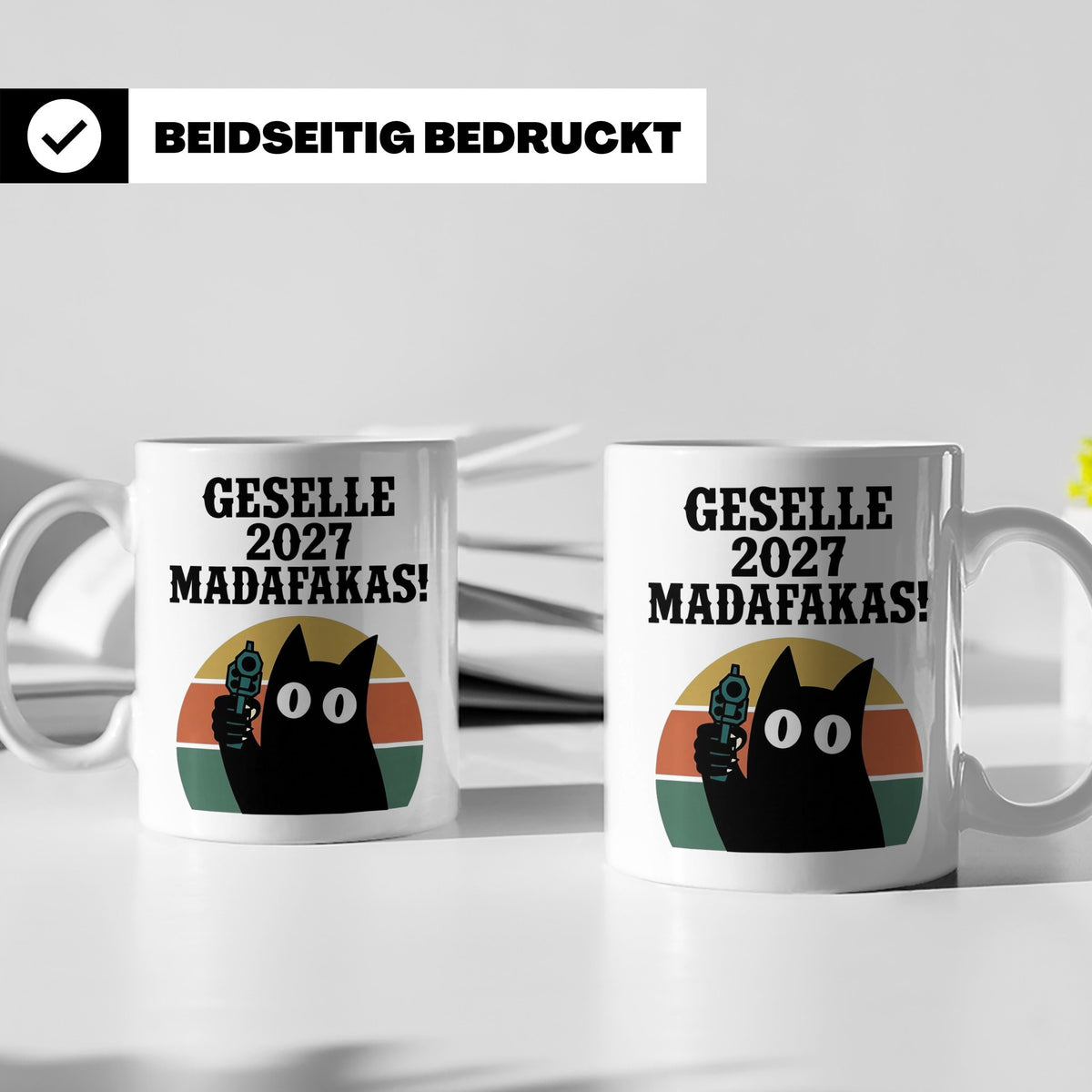 Geselle 2027 Tasse mit Madafakas Katze | Geschenk für Azubi  – Weiß [farbe:weiß]