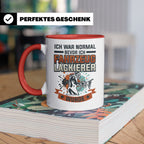 Fahrzeuglackierer Tasse mit Spruch 'Ich war normal', Geschen – Rot [farbe:rot]