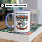 Fahrzeuglackierer Tasse mit Spruch 'Ich war normal', Geschen – Blau [farbe:blau]