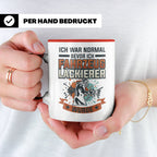 Fahrzeuglackierer Tasse mit Spruch 'Ich war normal', Geschen – Rot [farbe:rot]