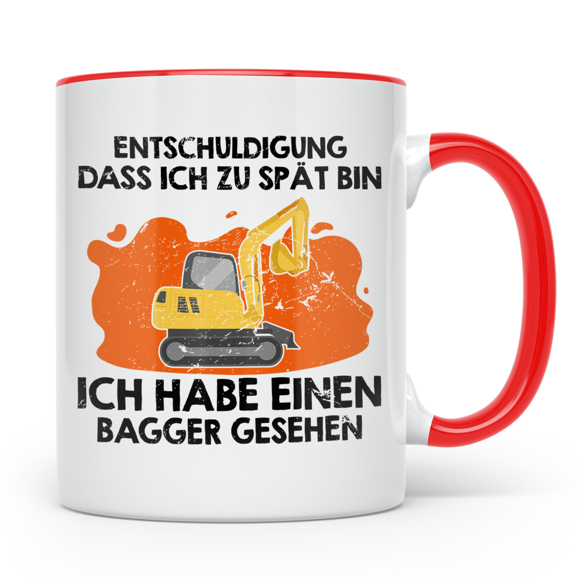 Bagger Tasse - Baustellenfahrzeug Motiv für Bauarbeiter & Ba – Rot [farbe:rot]