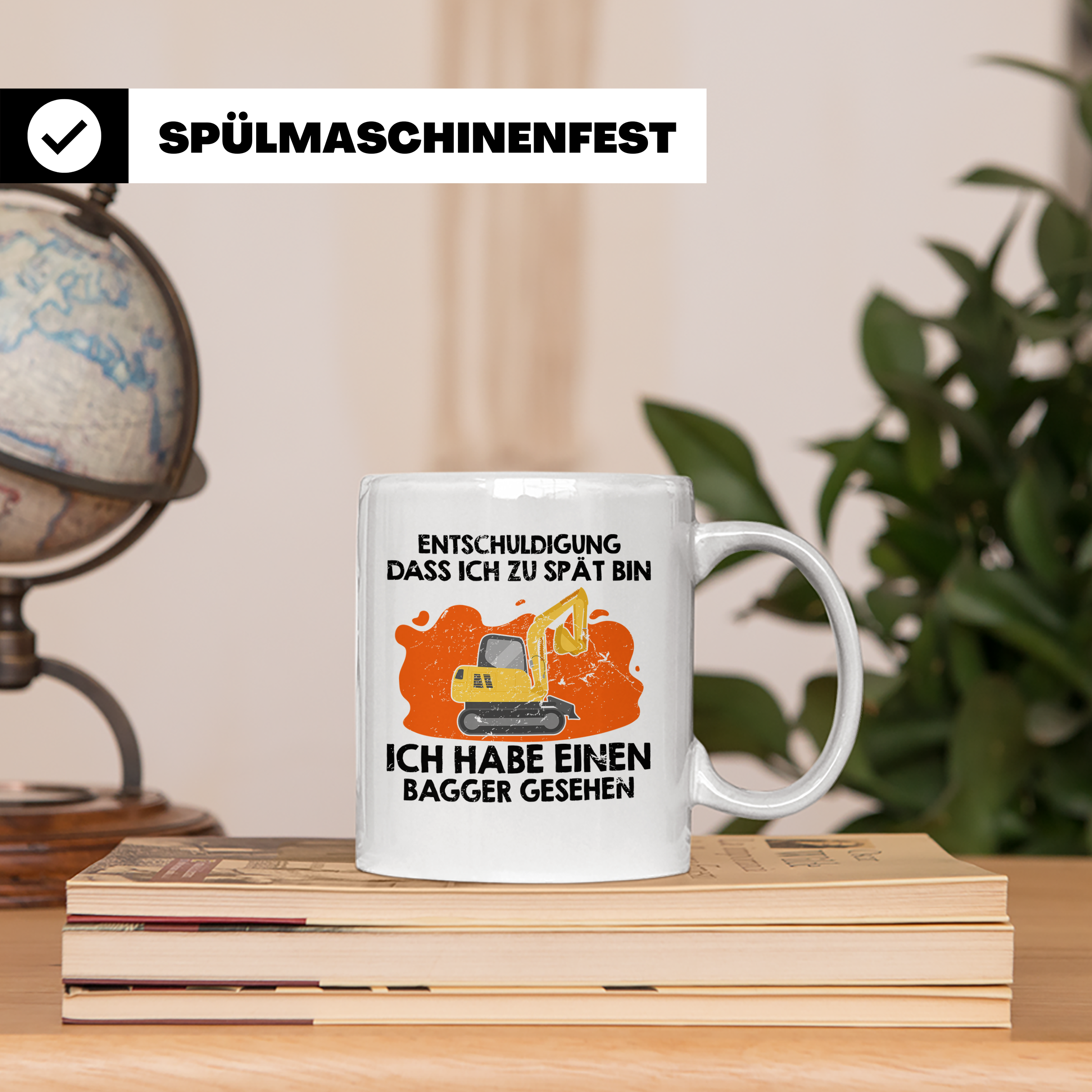 Bagger Tasse - Baustellenfahrzeug Motiv für Bauarbeiter & Ba – Weiß [farbe:weiß]