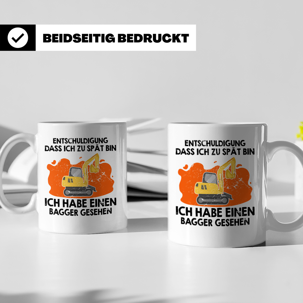 Bagger Tasse - Baustellenfahrzeug Motiv für Bauarbeiter & Ba – Weiß [farbe:weiß]