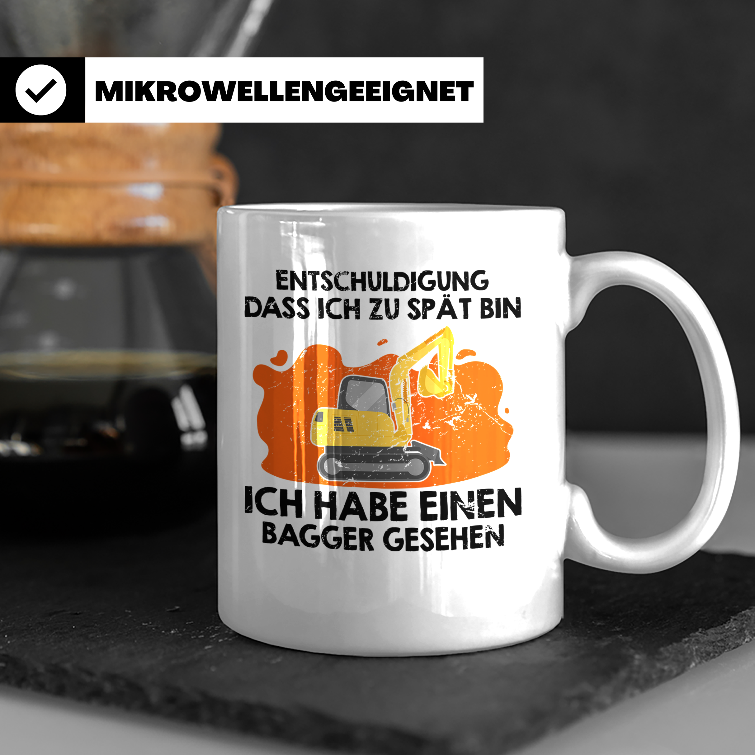 Bagger Tasse - Baustellenfahrzeug Motiv für Bauarbeiter & Ba – Weiß [farbe:weiß]