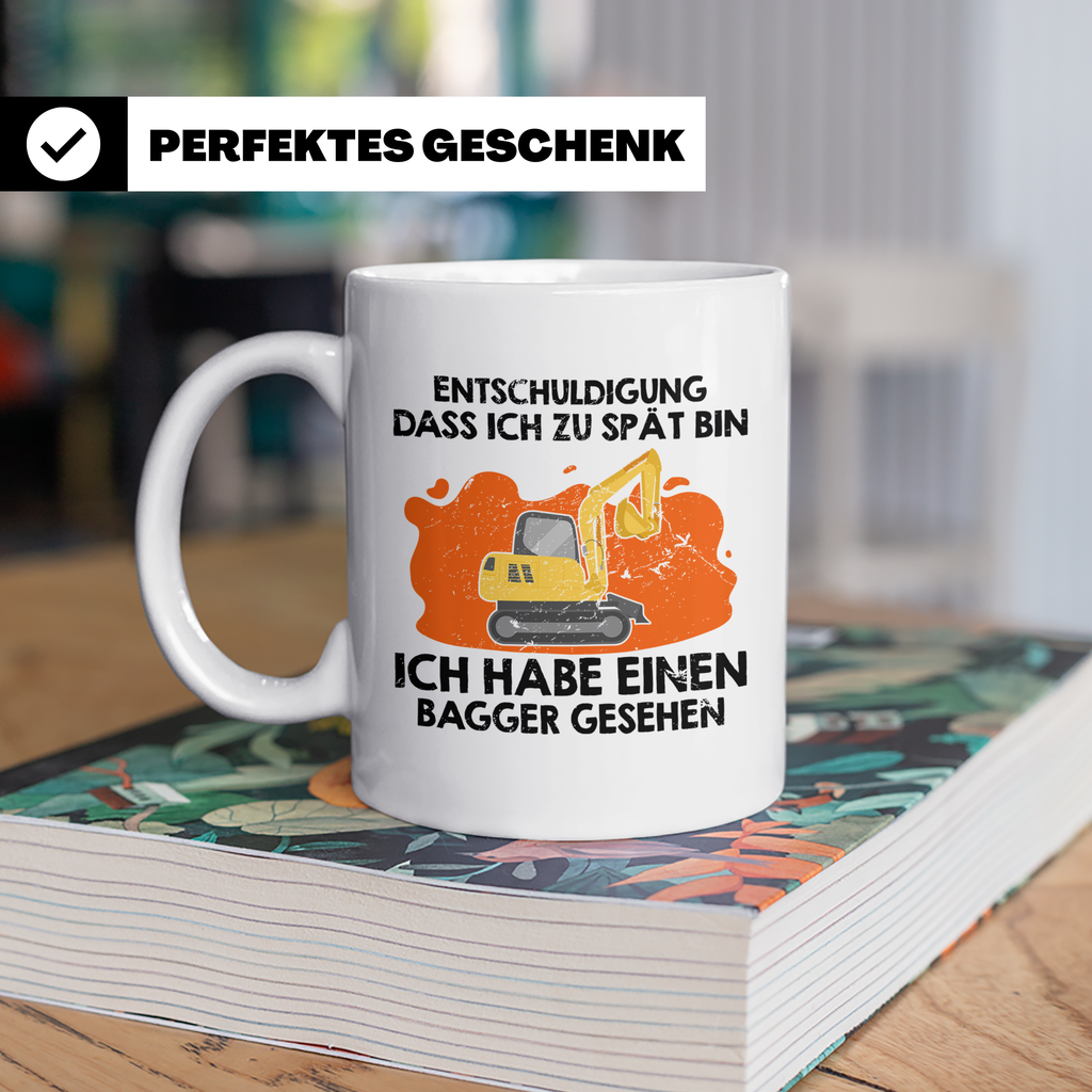 Bagger Tasse - Baustellenfahrzeug Motiv für Bauarbeiter & Ba – Weiß [farbe:weiß]