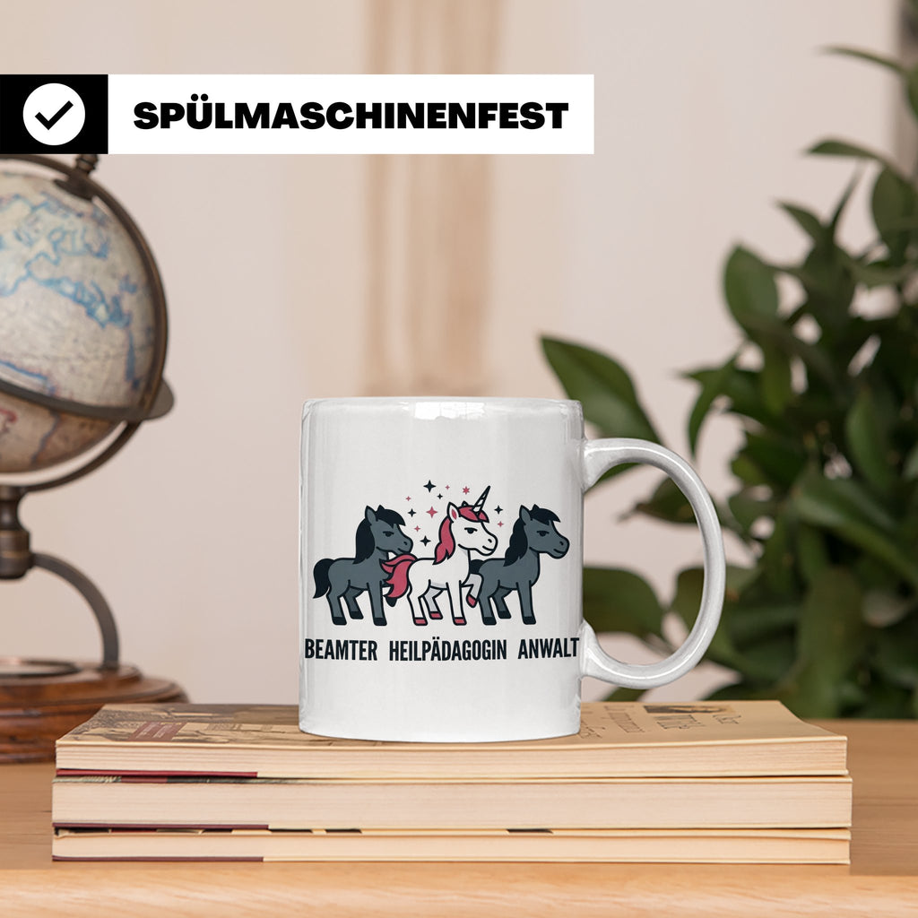Heilpädagogin Tasse lustig Einhorn Beamter Anwalt Kaffeebech – Weiß [farbe:weiß]
