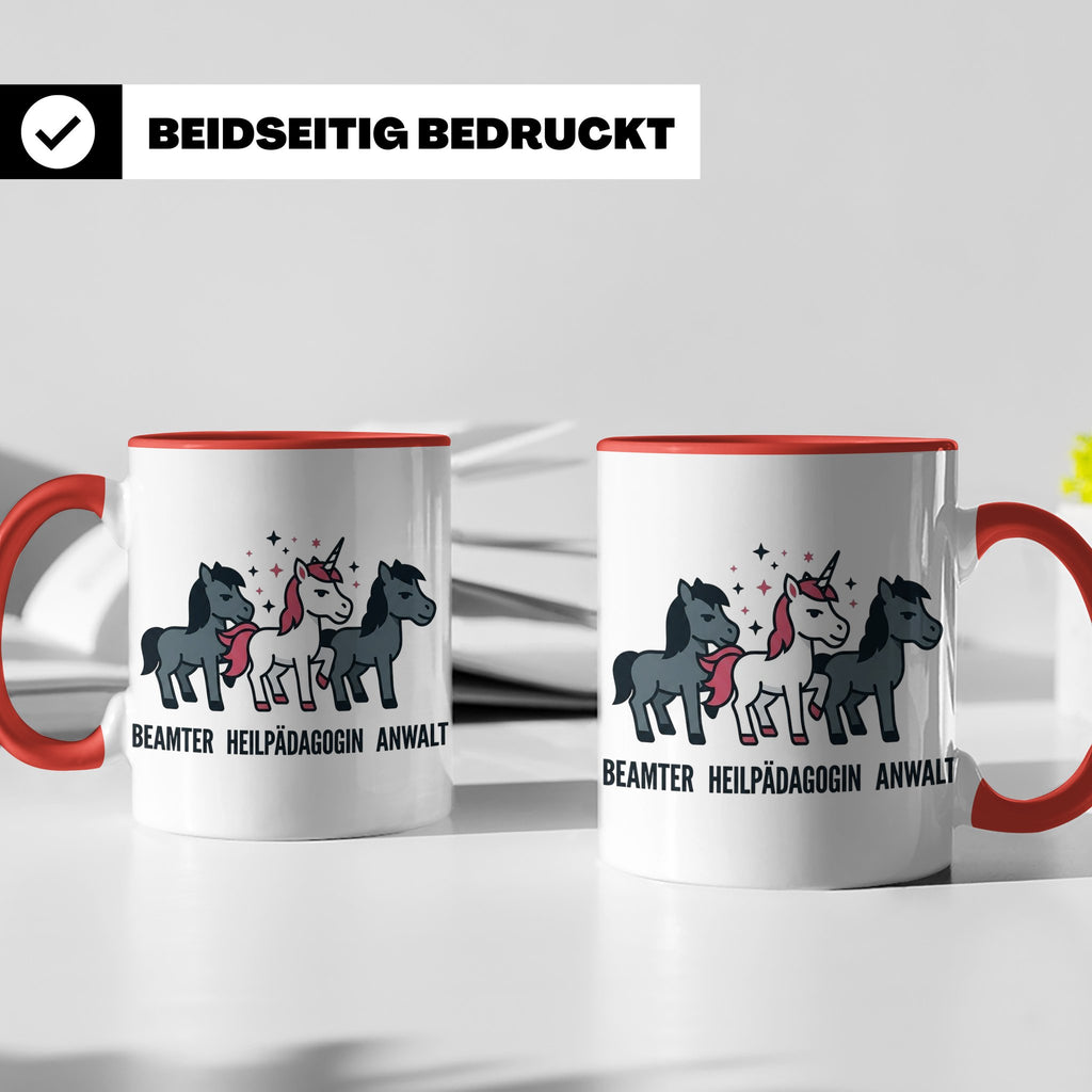 Heilpädagogin Tasse lustig Einhorn Beamter Anwalt Kaffeebech – Rot [farbe:rot]