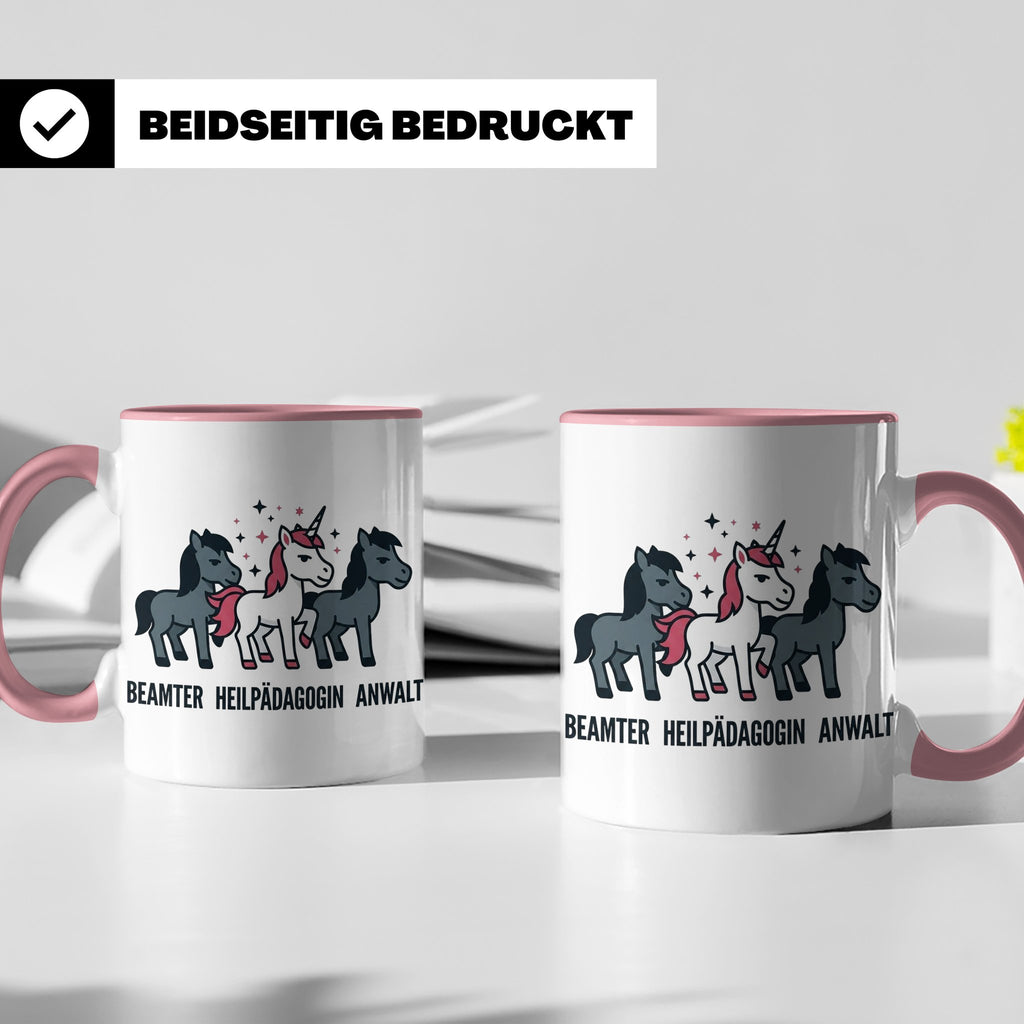 Heilpädagogin Tasse lustig Einhorn Beamter Anwalt Kaffeebech – Rosa [farbe:rosa]