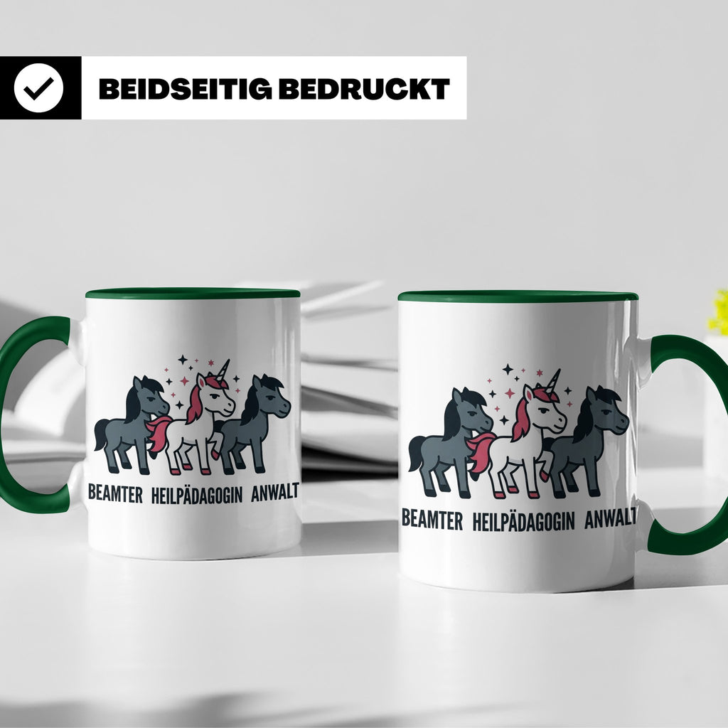 Heilpädagogin Tasse lustig Einhorn Beamter Anwalt Kaffeebech – Grün [farbe:grün]